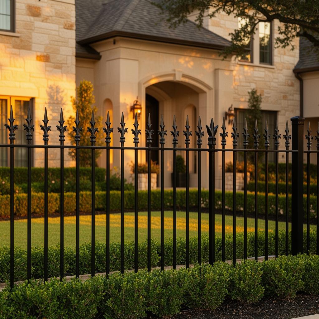 Black wrought iron fence installed at an Austin, TX home